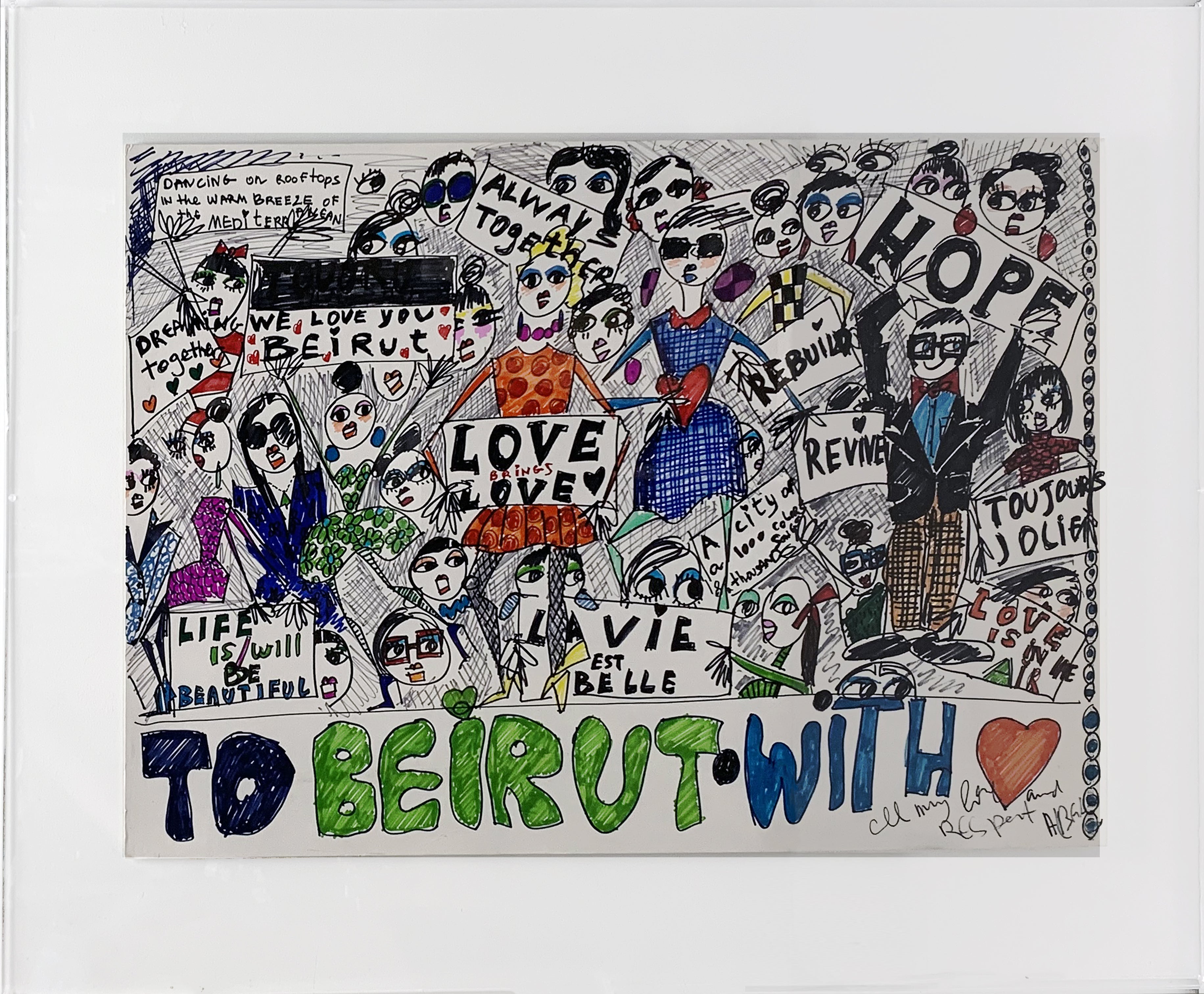 Framed original 'To Beirut with Love' illustration